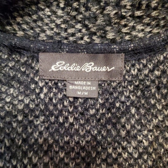 Eddie Bauer Women's Cardigan Medium Blue Open Front Aztec Geometric Fluffy - Picture 5 of 10
